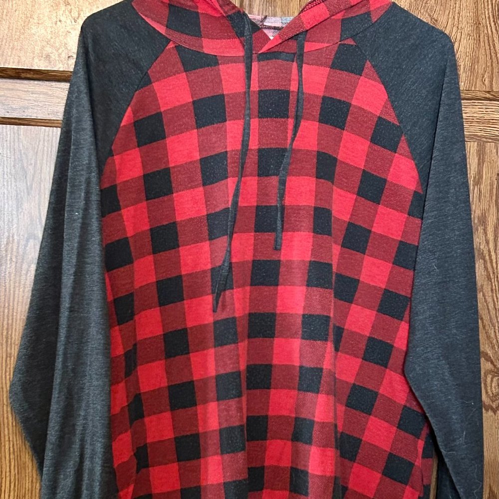 Red and Black Buffalo Hooded Plaid Tunic